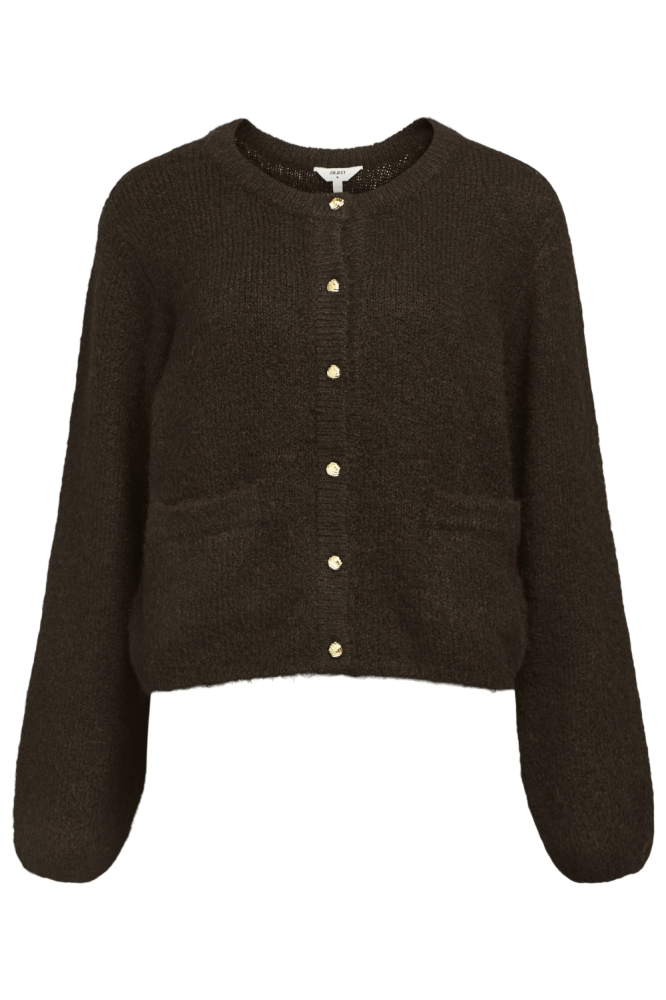 OBJSAGGIA RE L/S KNIT CARDIGAN NOOS 23046886 SEAL BROWN/MELANGE